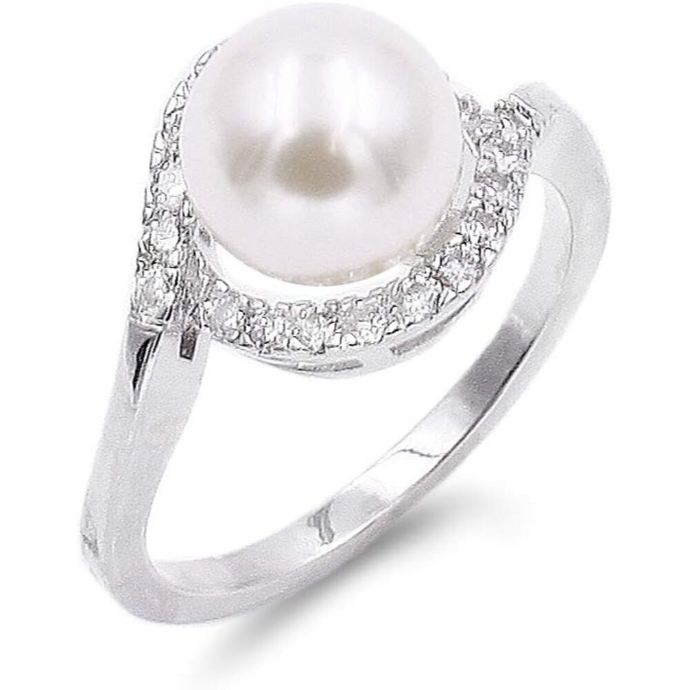 8 mm Pearl Ring Ivory AAA CZ Micro Pave Size 5-10 Wedding Jewelry